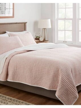 Threshold Light Pink and White Striped Quilted Coverlet